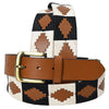 Bar H Equine Western Brown Full Grain Genuine Leather Men & Women Belt Embroidered Black and White With Buckle