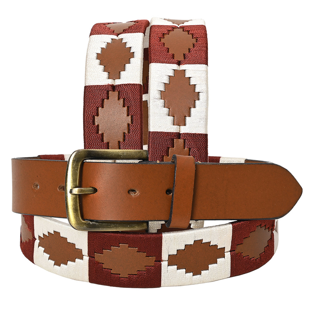 Bar H Equine Western Brown Full Grain Genuine Leather Men & Women Belt Embroidered White with Removable Buckle