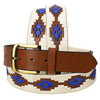 Bar H Equine Western Brown Full Grain Genuine Leather Men & Women Belt Embroidered White Blue with Buckle