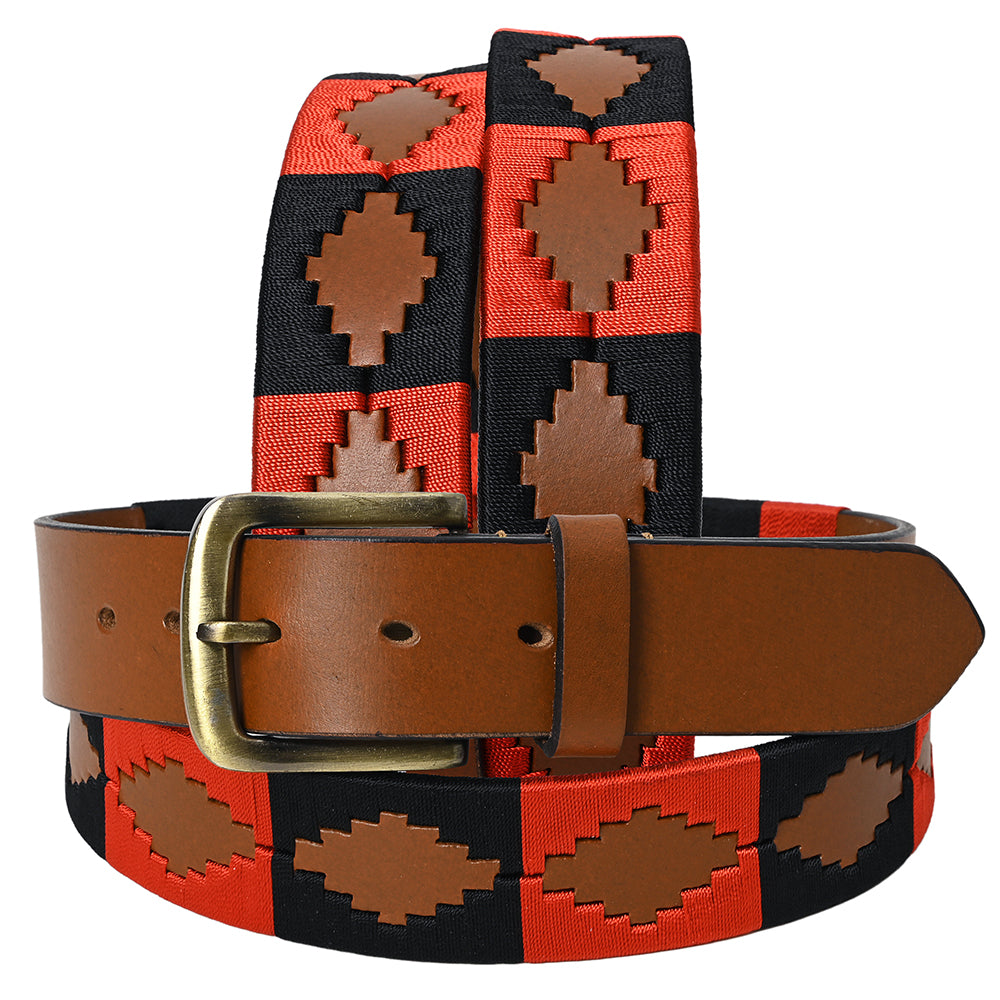 Bar H Equine Western Brown Full Grain Genuine Leather Men & Women Belt Embroidered Red Black with Removable Buckle