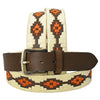 Bar H Equine Western Brown Full Grain Genuine Leather Men & Women Belt Embroidered Beige Orange with Buckle