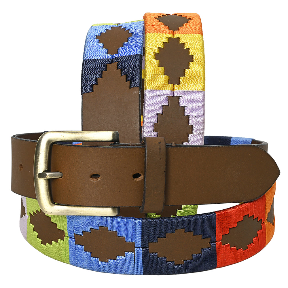 Bar H Equine Western Brown Full Grain Genuine Leather Men & Women Belt Embroidered Multi Colors with Removable Buckle