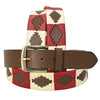 Bar H Equine Western Brown Full Grain Genuine Leather Men & Women Belt Embroidered Maroon Beige with Buckle