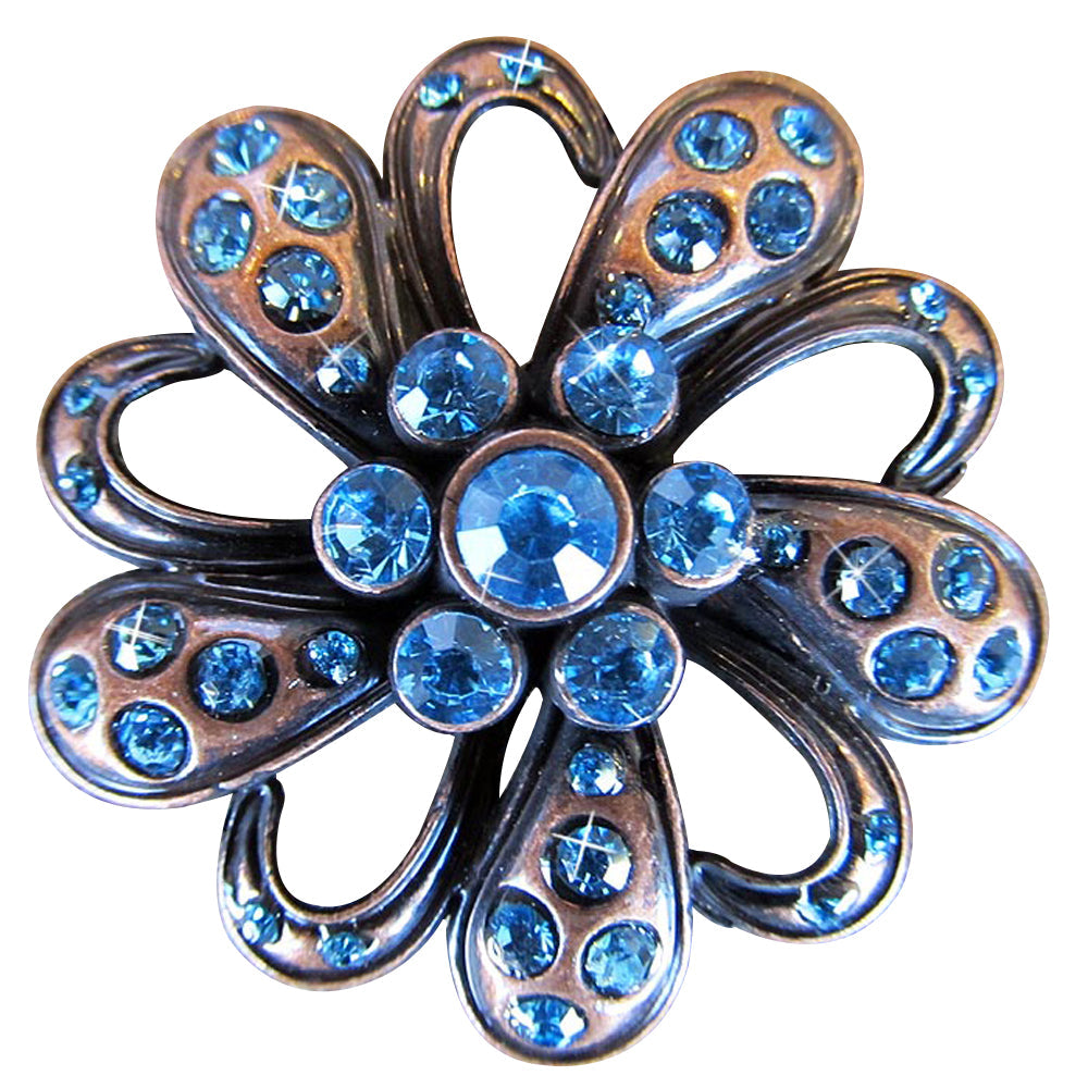 Crystal Rhinestone Bling Conchos With Floral Design Antique Copper Finish