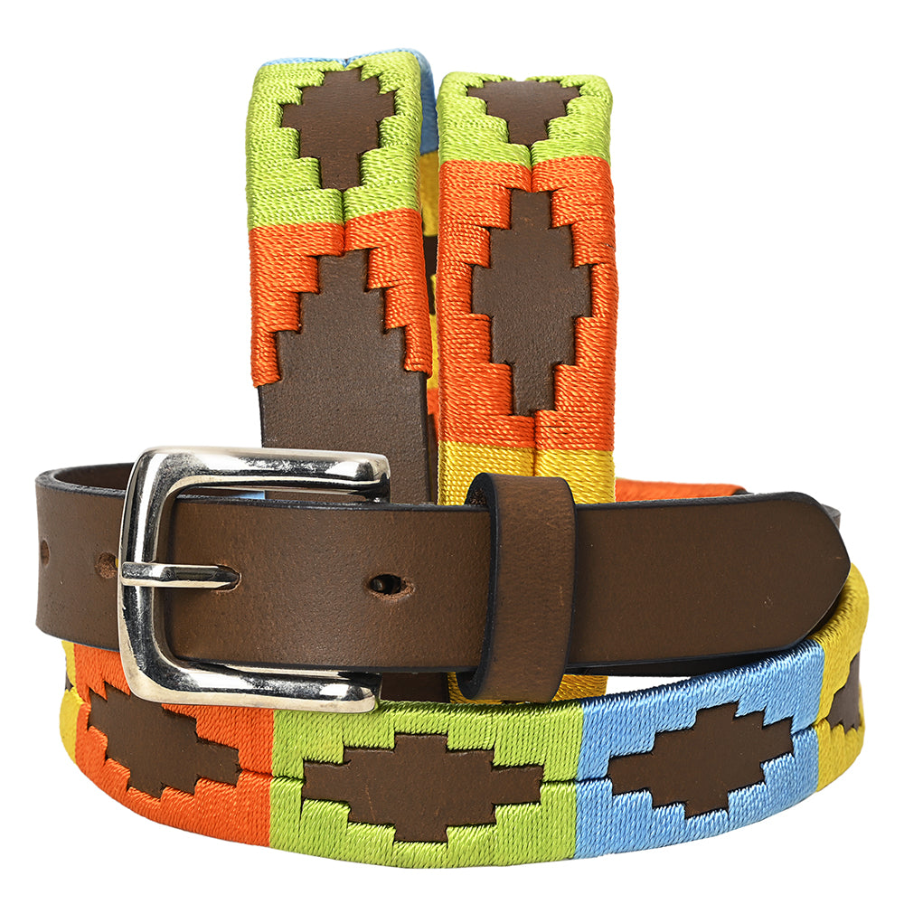 Bar H Equine Western Brown Full Grain Genuine Leather Men & Women Belt Embroidered Unisex with Removable Buckle