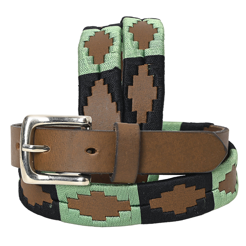 Bar H Equine Western Brown Full Grain Genuine Leather Men & Women Belt Embroidered Unisex With Removable Buckle