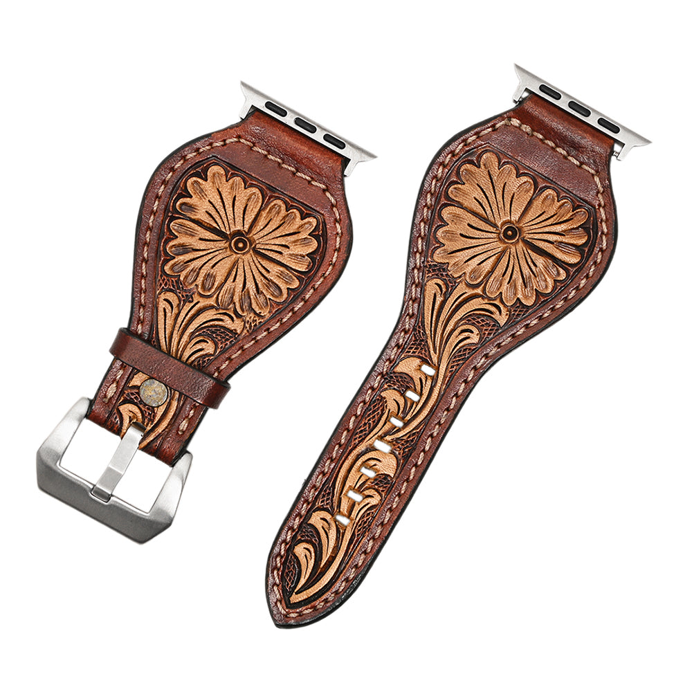 American Darling Beautifully Hand Tooled Genuine Leather I watch Strap Men and Women Unisex