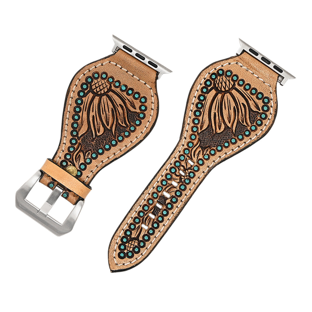 American Darling Beautifully Hand Tooled Genuine Leather I watch Strap Men and Women Unisex