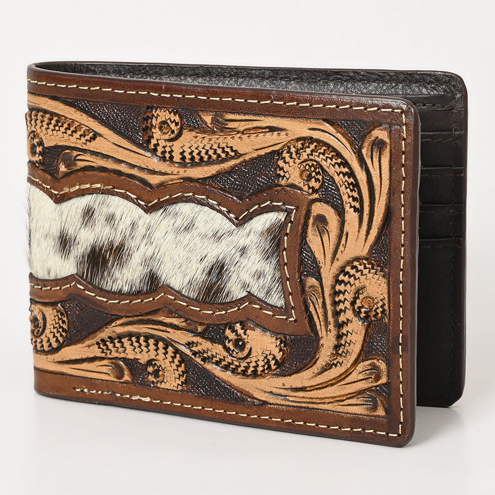 BAR H EQUINE Rodeo Floral Bifold & Trifold Wallet For Men Women HairOn Genuine Leather Tan
