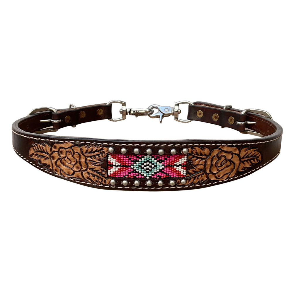 Bar H Equine Western Leather Horse Tack Set Floral Carved Beeded Inlay