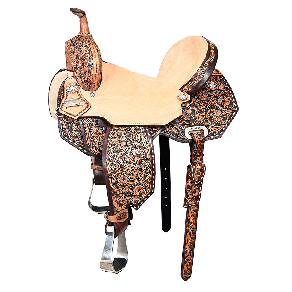 HILASON Flex Tree Western Horse Saddle in American Leather Barrel Trail | for Horses