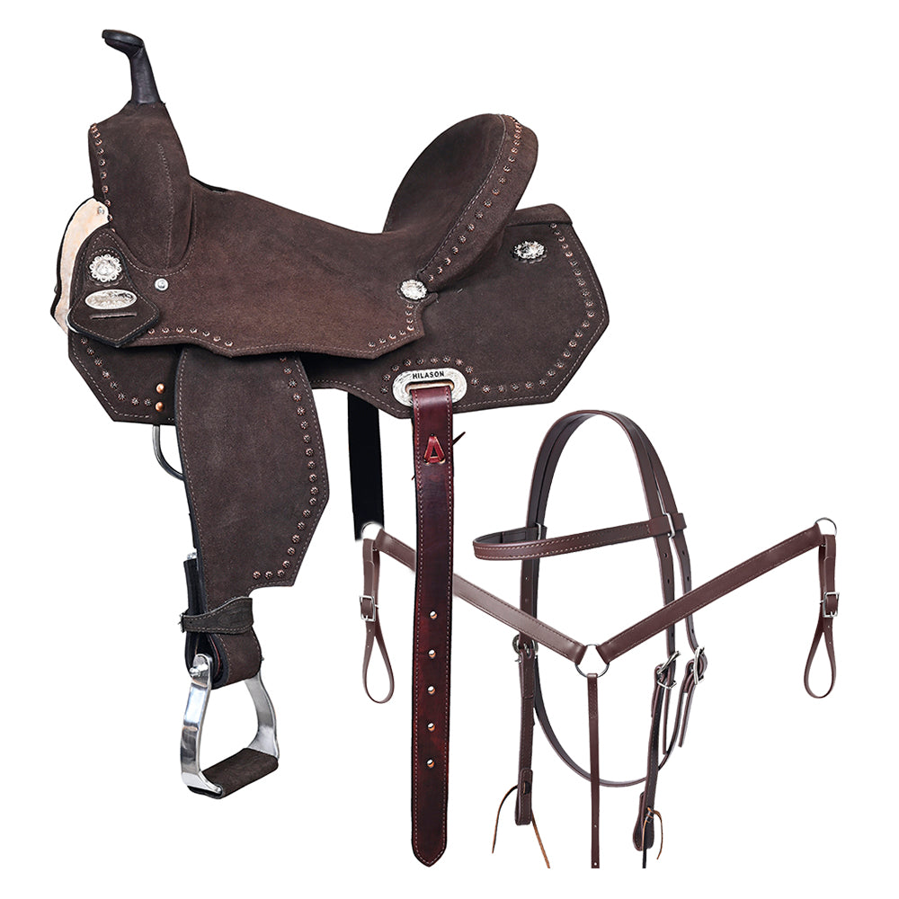Hilason Western Horse Flex Tree Barrel Trail In Suede Leather Saddle & Biothane Tack Set