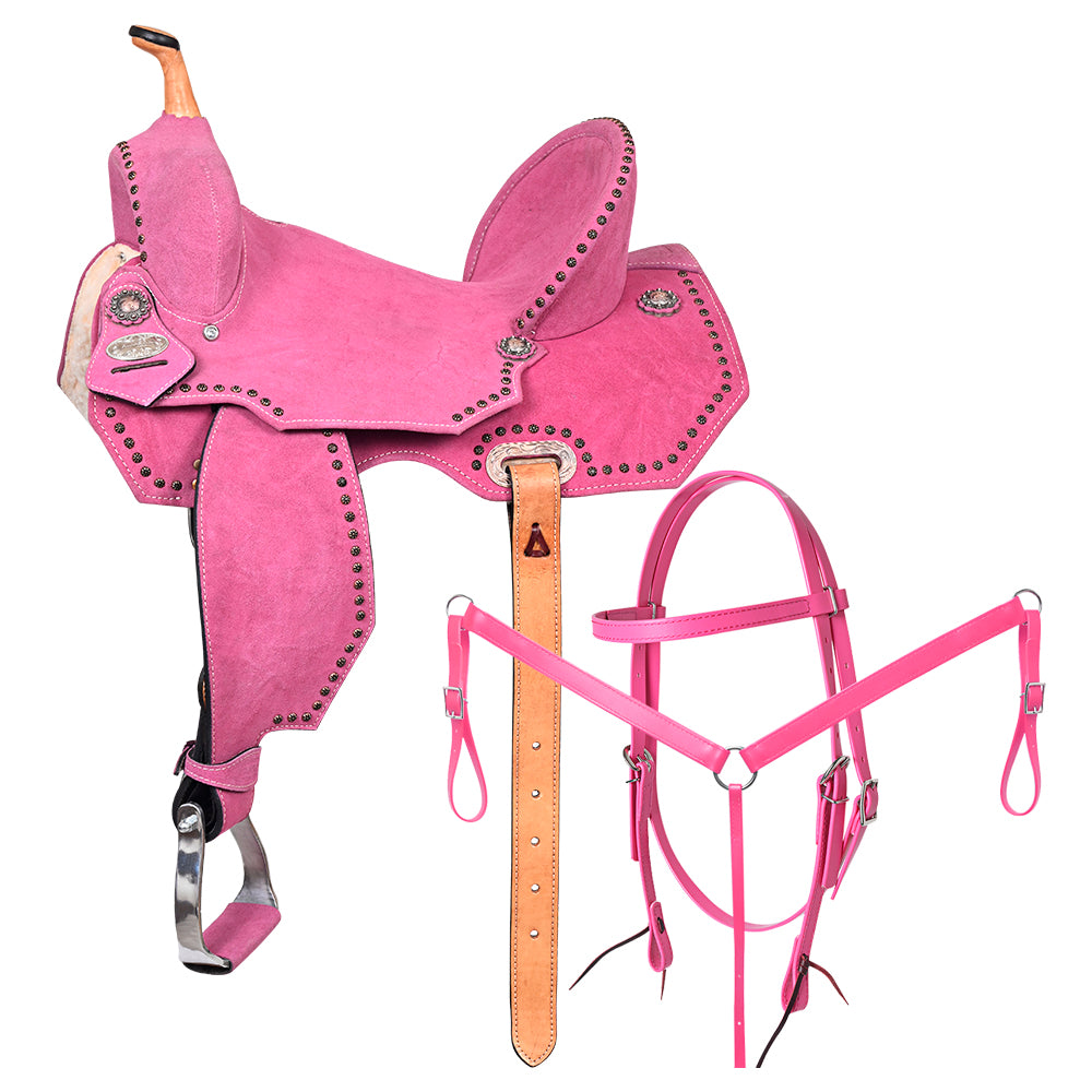 Hilason Western Horse Flex Tree Barrel Trail In Suede Leather Saddle & Biothane Tack Set
