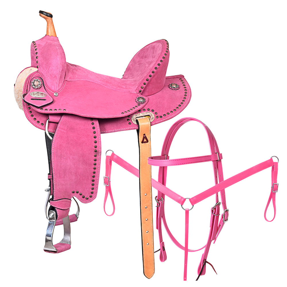 Hilason Western Horse Flex Tree Barrel Trail In Suede Leather Saddle & Biothane Tack Set