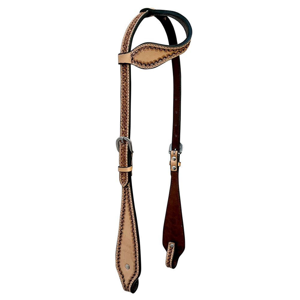 Bar H Equine Leather Horse Headstall Breast Collar & One Ear Tan