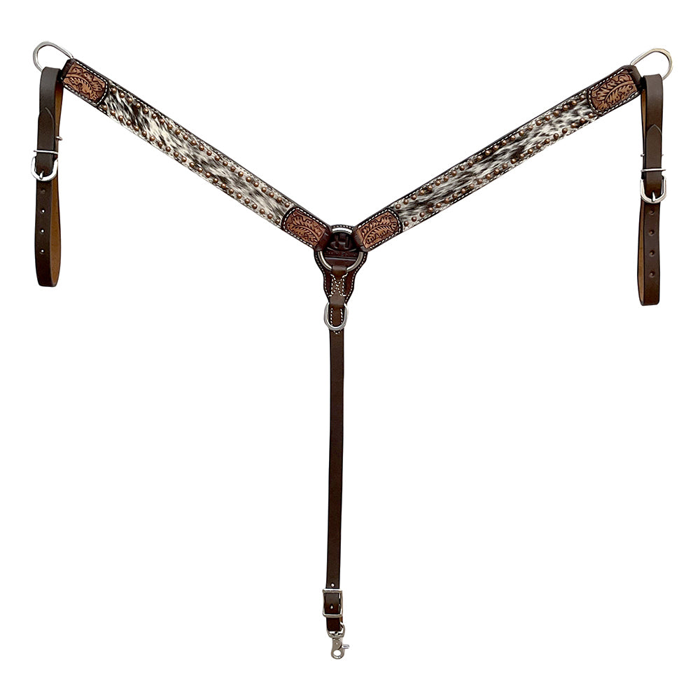 Bar H Equine Western Hair On Leather Headstall & Breast Collar Floral Brown