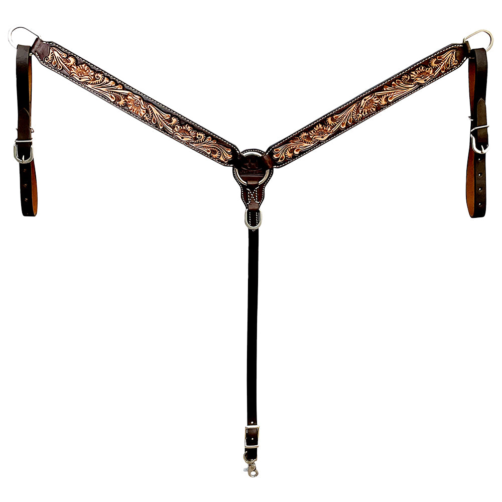 Bar H Equine Western Leather Headstall & Breast Collar Floral Dark Brown