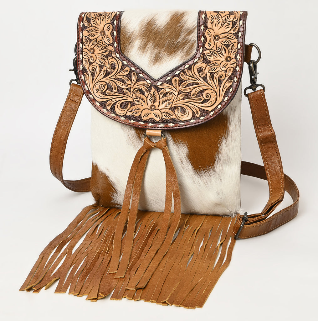 American Darling Cross Body Hand Tooled Hair on-Genuine Leather Western Women Bag Handbag Purse | Crossbody for Cute