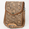Western Leather Small Cross Body Bag with Hand-Tooled Floral Carved Panel Braided Full Grain Leather by American Darling
