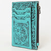 Western Leather Card Holder Bag with Hand-Tooled Floral Carved Full Grain Vegetable-Tanned Leather by American Darling