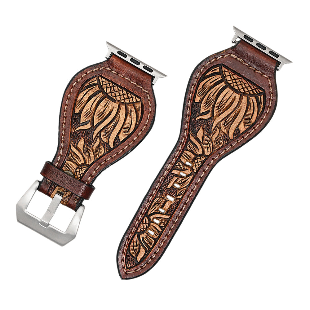 American Darling Beautifully Hand Tooled Painted Genuine Leather I watch Strap Men and Women Unisex