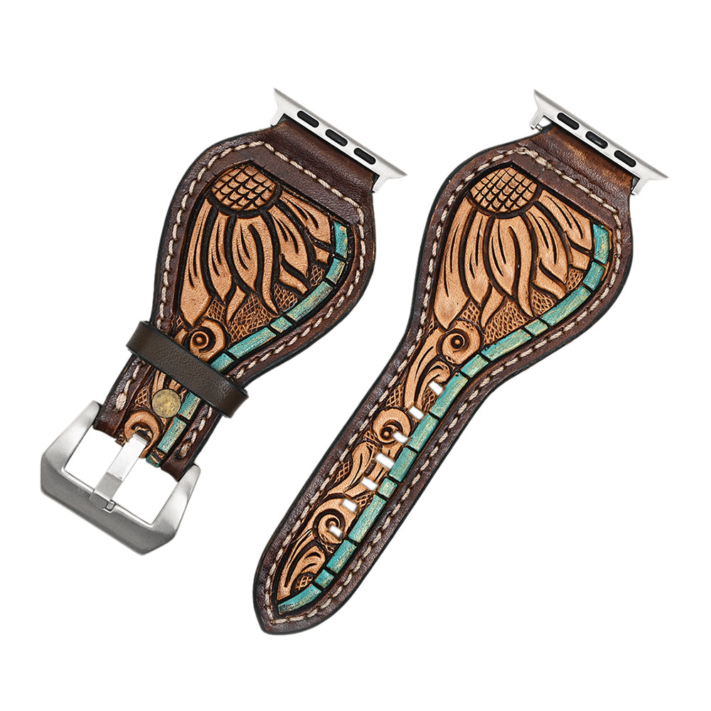 American Darling Beautifully Hand Tooled Painted Genuine Leather I watch Strap Men and Women Unisex