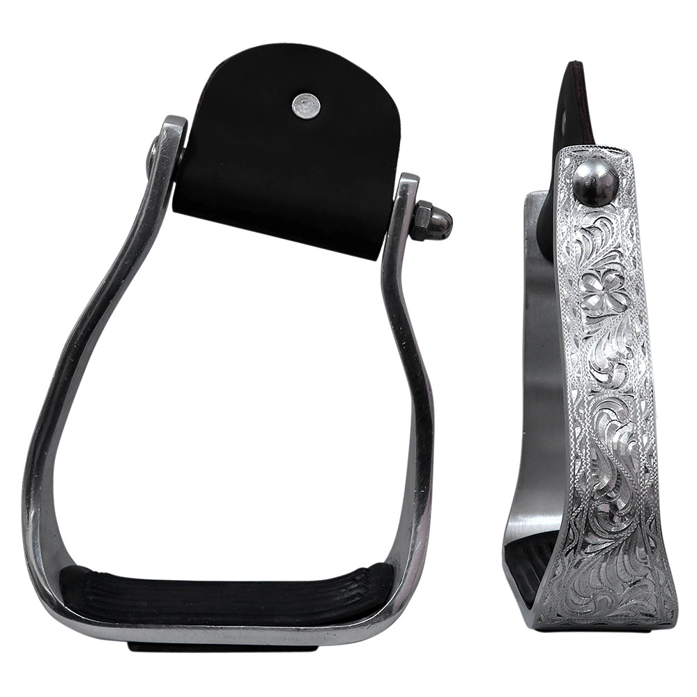 HILASON 3" Neck Western Aluminium Slanted Horse Stirrups Floral Engraved