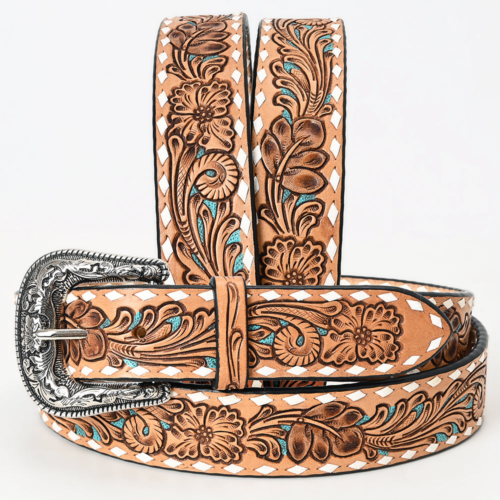American Darling Beautifully Hand Tooled Brown Genuine Leather Apparel Belt Men and Women