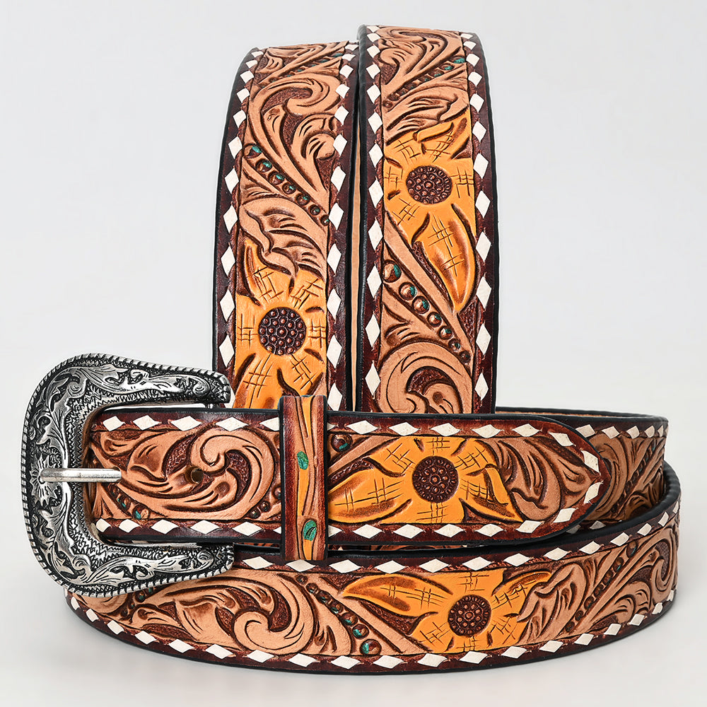 American Darling Beautifully Hand Tooled Brown Genuine Leather Apparel Belt Men and Women