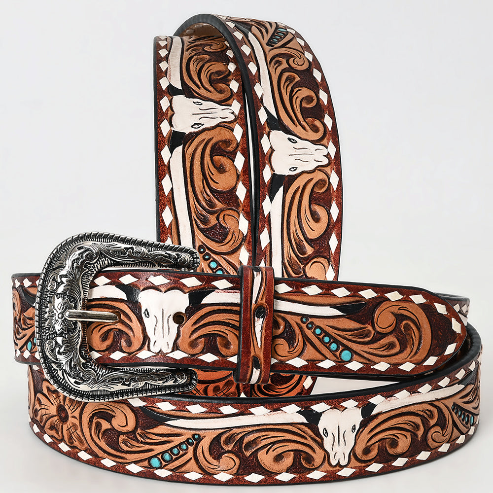 American Darling Beautifully Hand Tooled Brown Genuine Leather Apparel Belt Men and Women