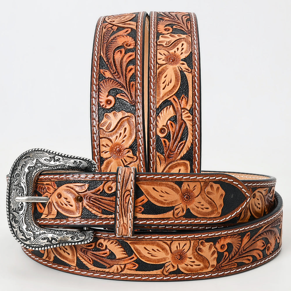American Darling Beautifully Hand Tooled Brown Genuine Leather Apparel Belt Men and Women