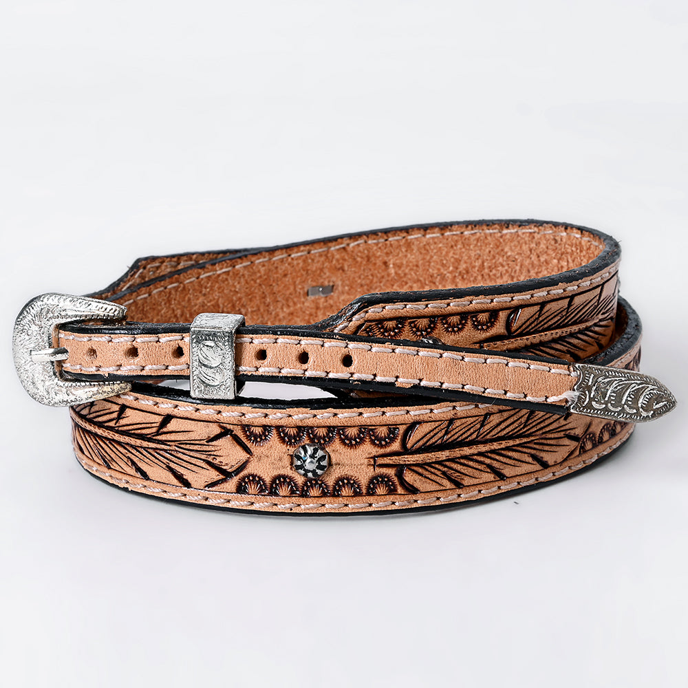 American Darling Hand Tooled Hatband Genuine Leather Western Adjustable Unisex Tan | Hand-Tooled