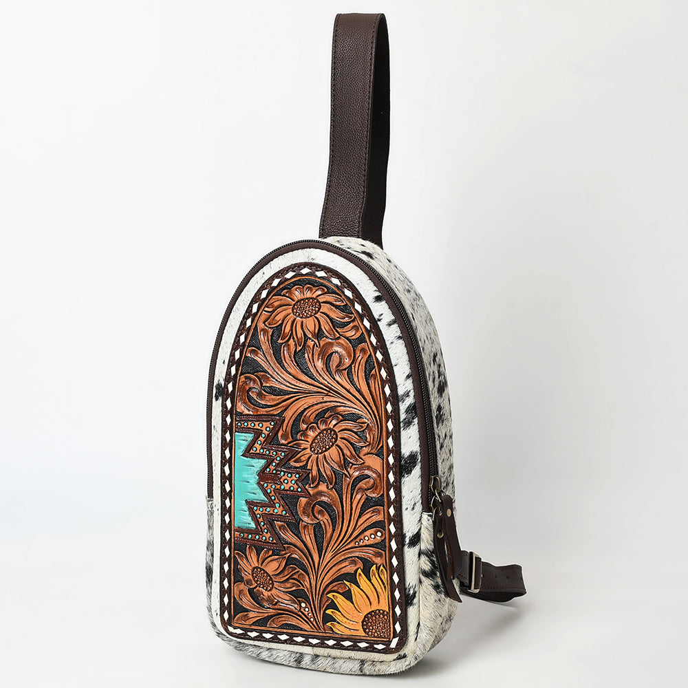 American Darling Sling Beautifully Hand Tooled Hair On Genuine Leather Women Bag Western Handbag Purse