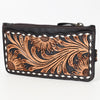 American Darling Card Holder - Buck Stitched Floral Carved, Eco-Friendly Vegetable Tanned Full Grain Leather, Western Wallet