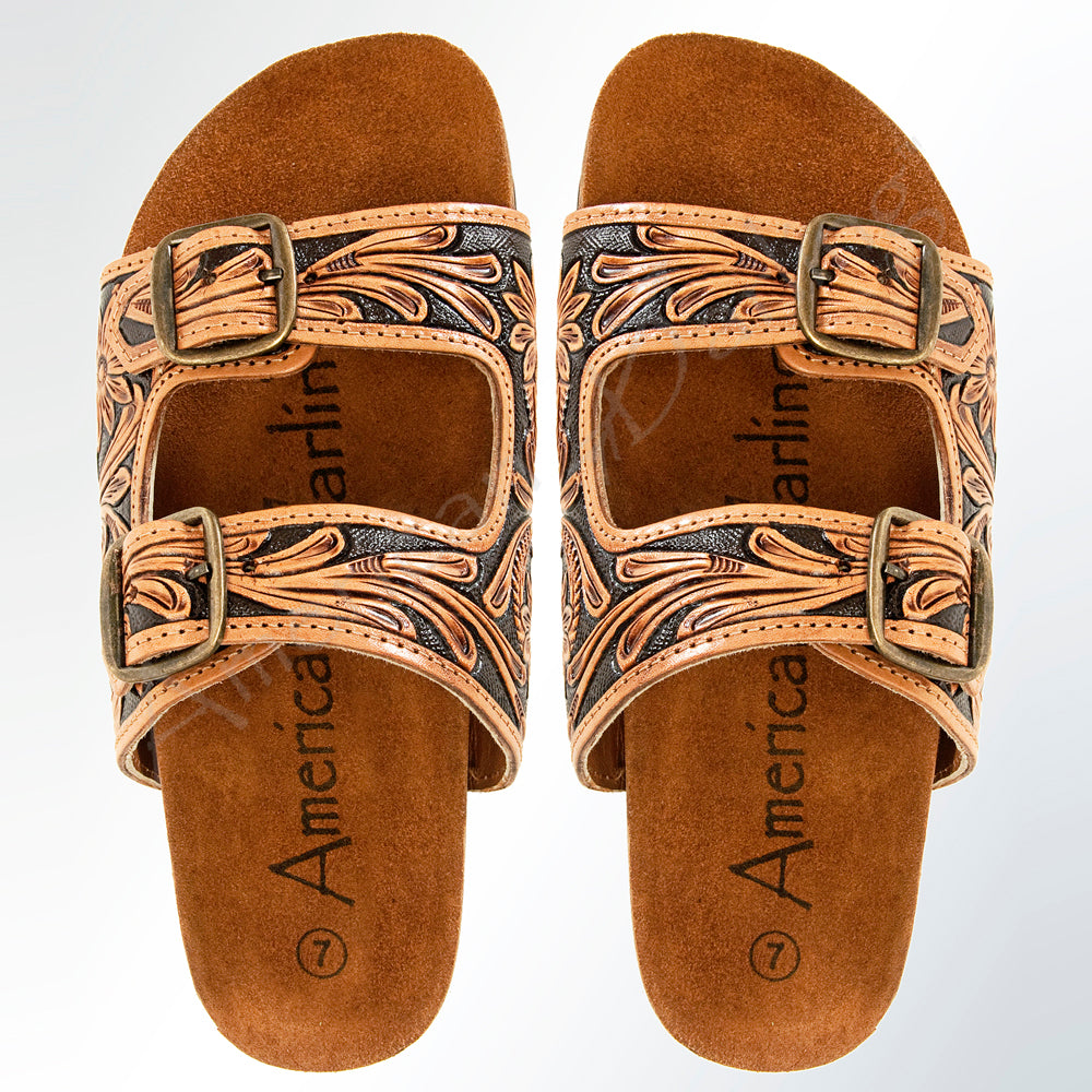 American Darling Hand Tooled, Carved Genuine Leather Sandal Footwear Flip Flop | Tooled