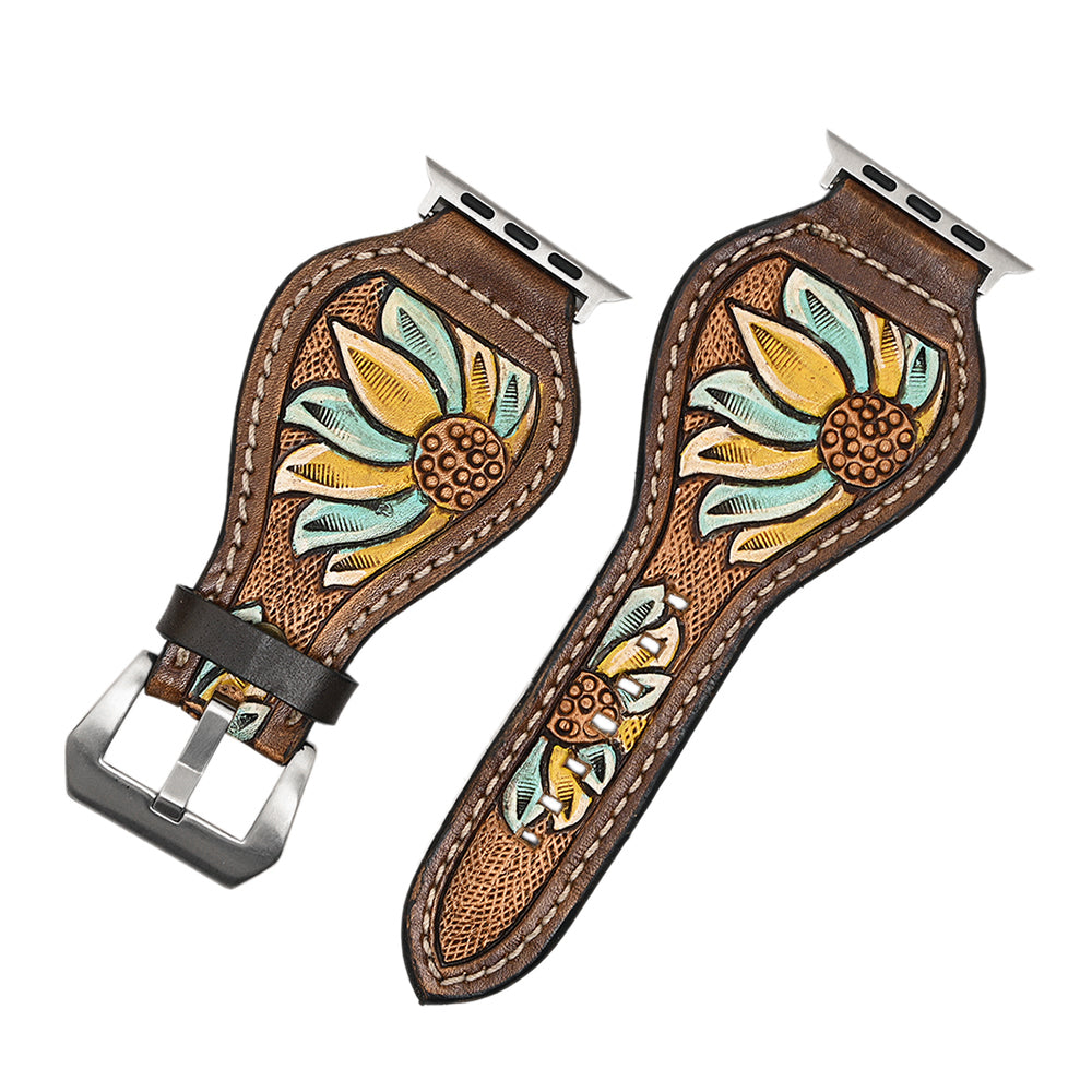 American Darling Beautifully Hand Tooled Painted Genuine Leather I watch Strap Men and Women Unisex