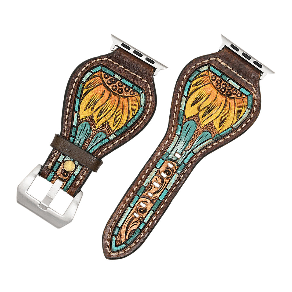 American Darling Beautifully Hand Tooled Painted Genuine Leather I watch Strap Men and Women Unisex