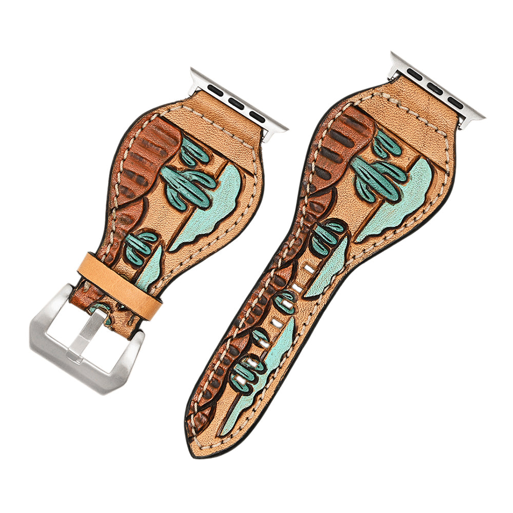 American Darling Beautifully Hand Tooled Painted Genuine Leather I watch Strap Men and Women Unisex