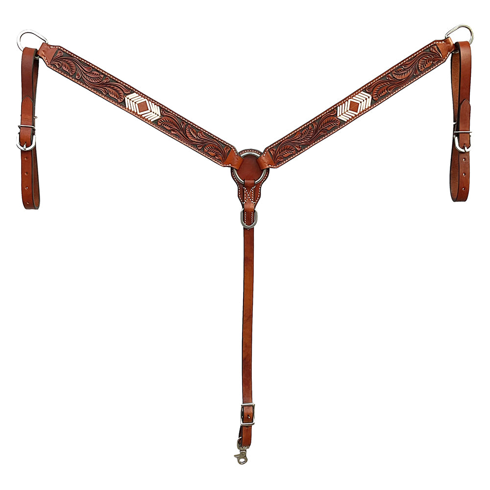 BAR H EQUINE Western Handtooled Leather Horse Headstall & Breast Collar Set | Tack
