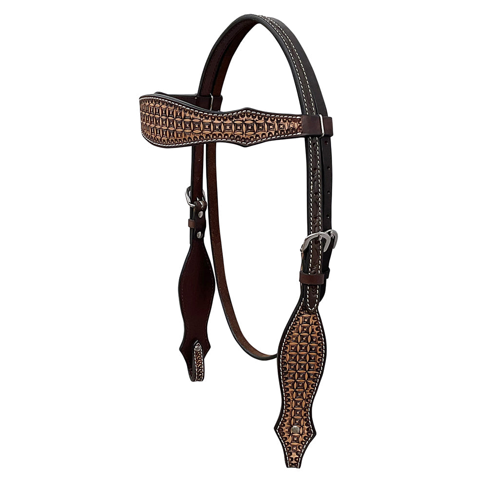 BAR H EQUINE Western Handtooled Leather Horse Headstall & Breast Collar Set