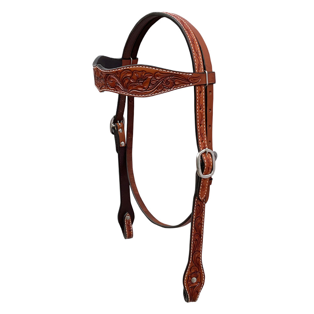 BAR H EQUINE Western Handtooled Leather Horse Headstall & Breast Collar Set