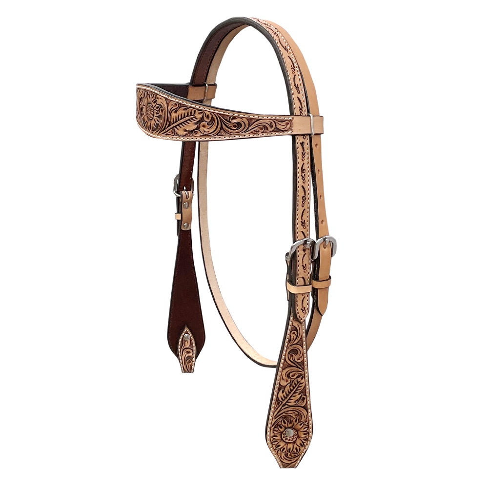 BAR H EQUINE Western Handtooled Leather Horse Headstall & Breast Collar Set | Tack