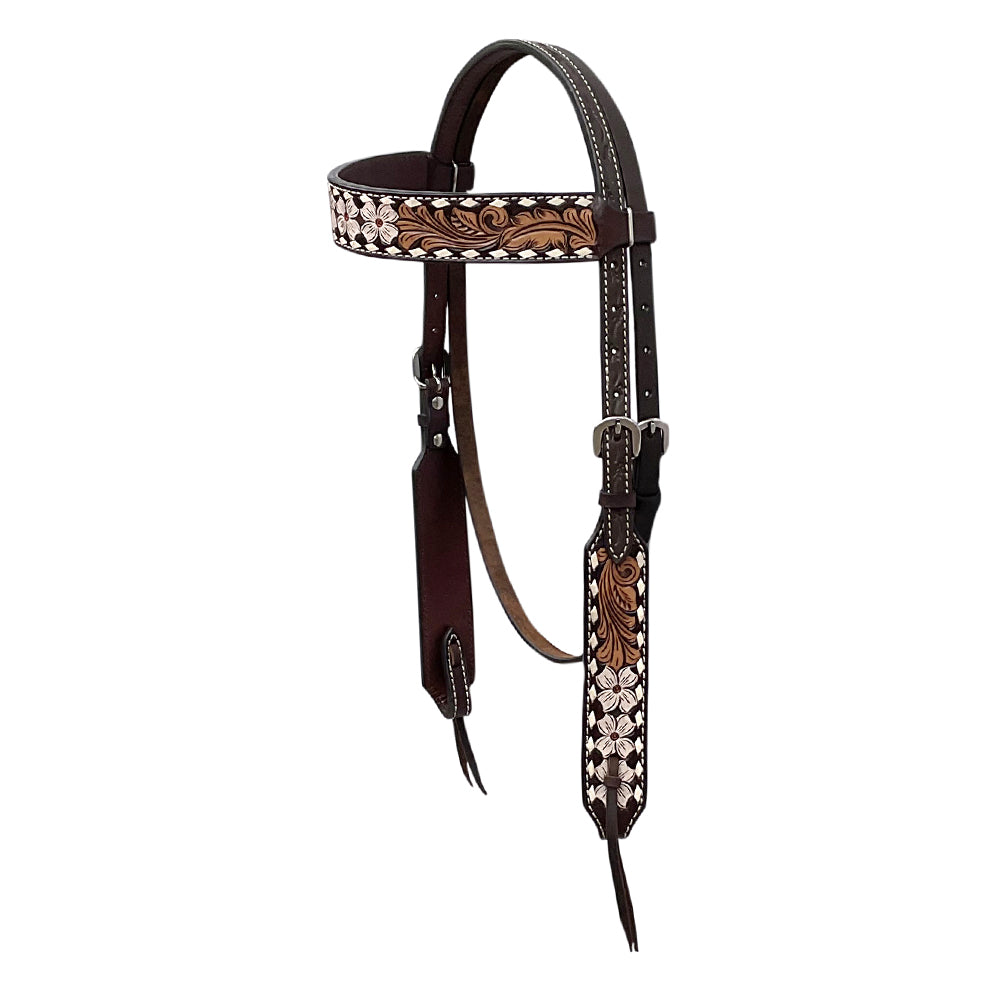 BAR H EQUINE Western Handtooled Leather Horse Headstall & Breast Collar Set | Tack