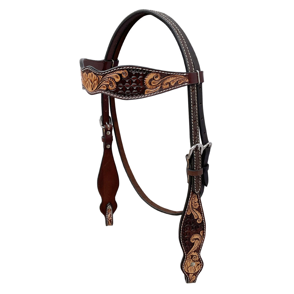 BAR H EQUINE Western Handtooled Leather Horse Headstall & Breast Collar Set | Tack