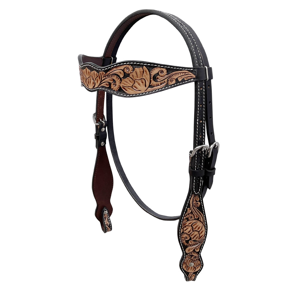 BAR H EQUINE Western Handtooled Leather Horse Headstall & Breast Collar Set | Tack