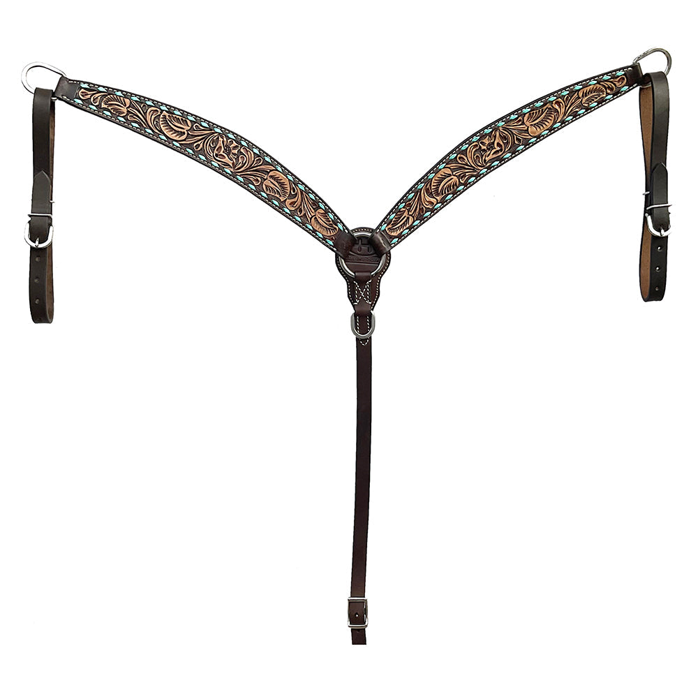 BAR H EQUINE Western Handtooled Leather Horse Headstall & Breast Collar Set