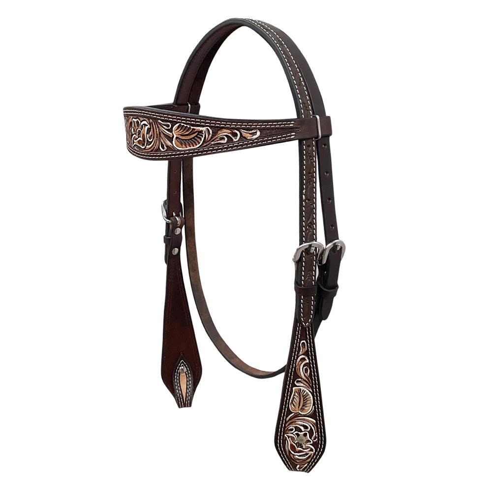 BAR H EQUINE Western Handtooled Leather Horse Headstall & Breast Collar Set | Tack