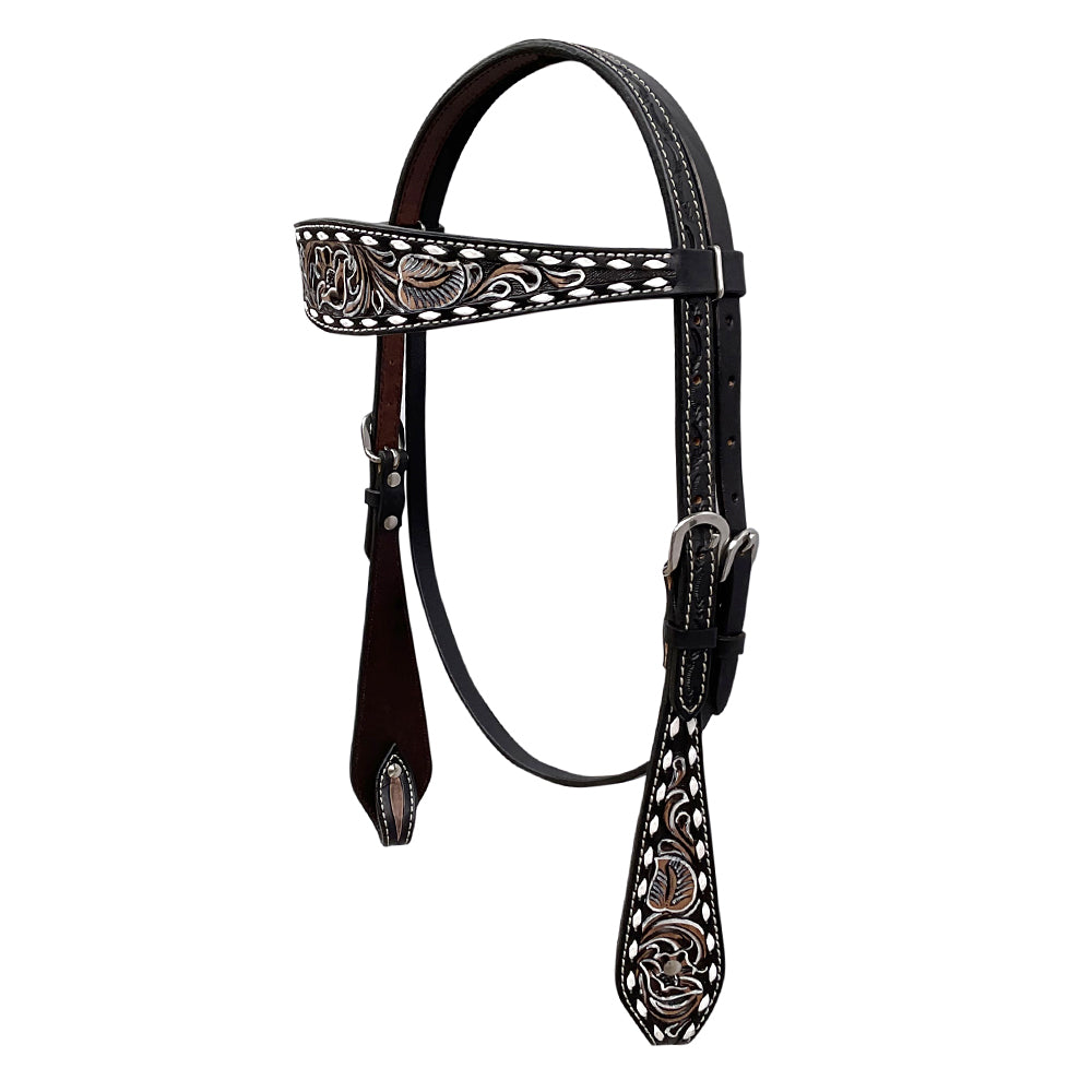 BAR H EQUINE Western Handtooled Leather Horse Headstall & Breast Collar Set | Tack