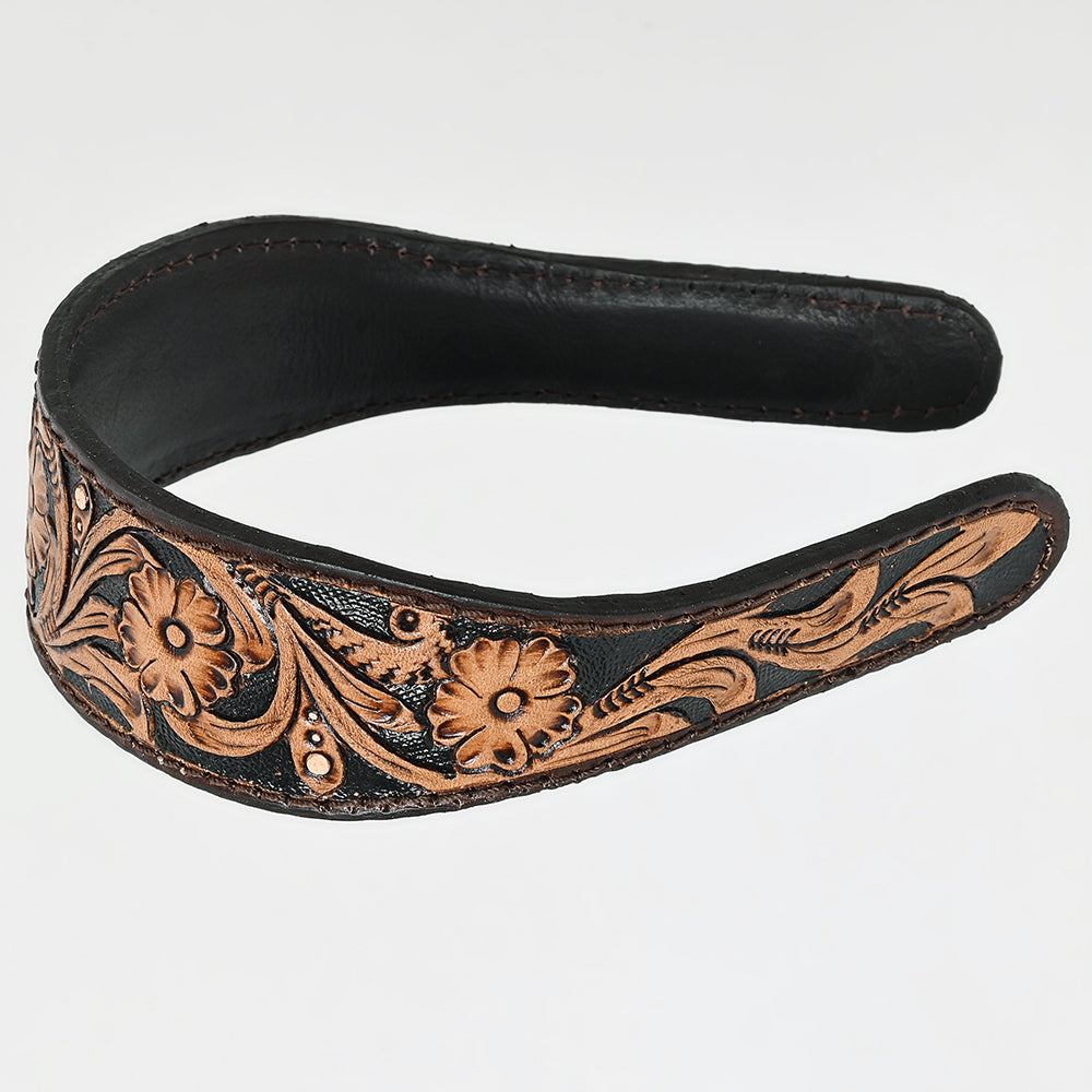 American Darling Hand-Tooled Genuine Leather Hair Band – Western Floral Carved Headband, Premium Cowhide Accessory