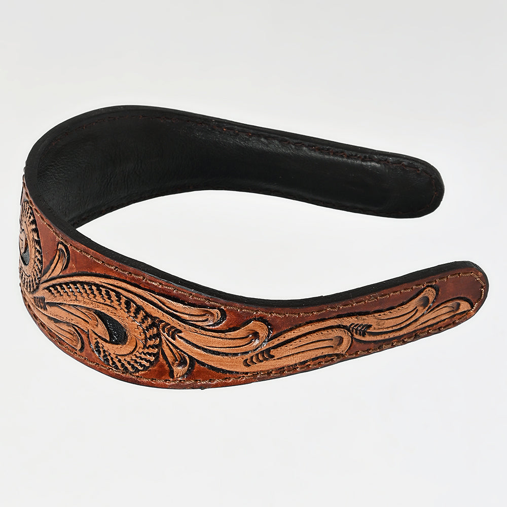 American Darling Hand-Tooled Genuine Leather Hair Band – Western Scroll Carved Headband, Premium Full-Grain Leather, Artisan Crafted in Texas